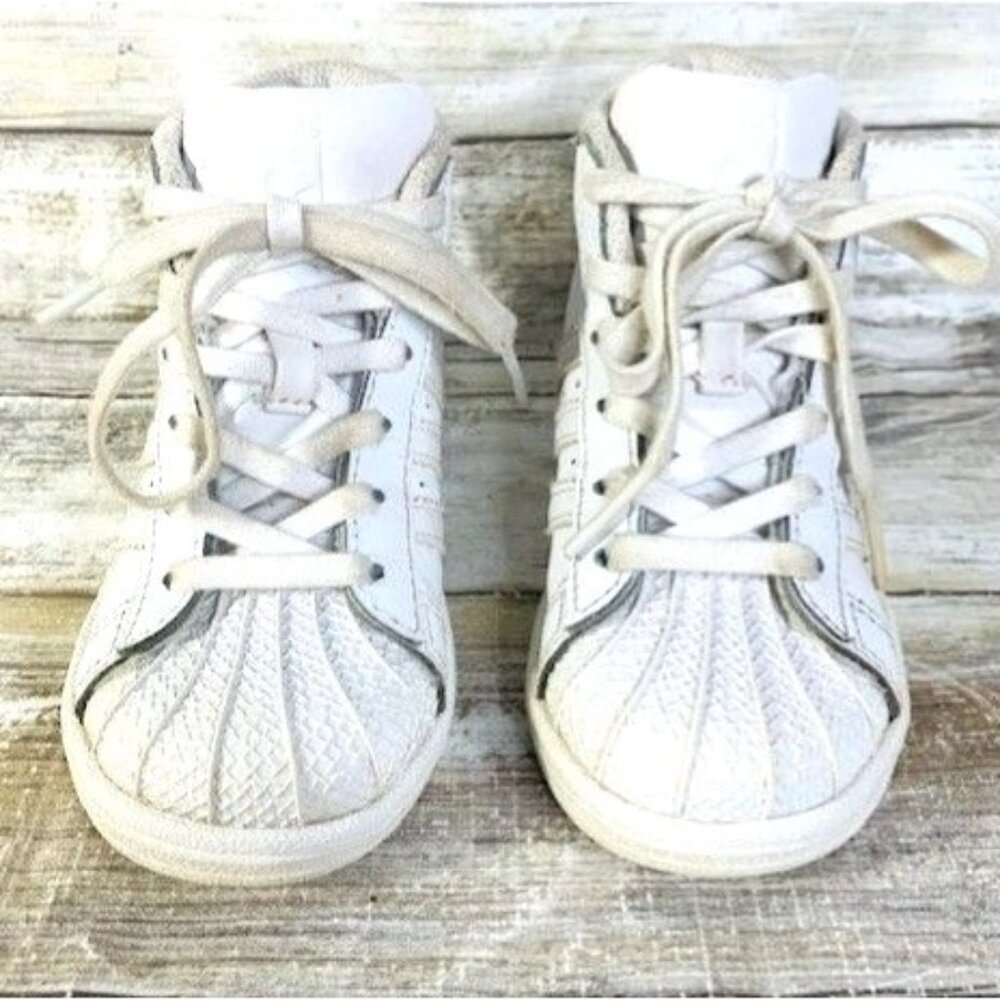 Adidas White High-Top Sneakers Clamshell 7K Infant Leather‎ Upper Rubber Sole